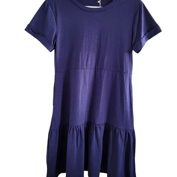 NWT Blue Berryou Short Sleeve Pocket Ruffle Swing Casual Shift Dress Size Small - Picture 4 of 16